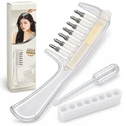 Hair Oil Applicator Comb, Refillable Scalp Massager & Liquid Dispenser with 7 Rounded Metal Tips, 3-Piece Set with Transfer Pipette and Silicone Stand, Clear Liquid Flow Applicator for Easy....