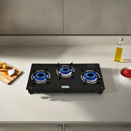 Image of Regal 3 Burner Black Gas Cooktop,Toughened Glass, ISI Certified, 1 Year Warranty Glass Manual Gas Stove (3 Burners)