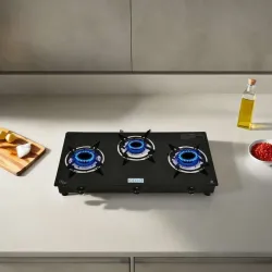 Regal 3 Burner Black Gas Cooktop,Toughened Glass, ISI Certified, 1 Year Warranty Glass Manual Gas Stove (3 Burners)