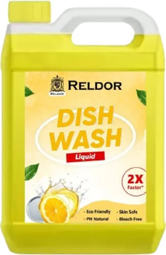 Image of RELDOR dishwash Liquid Gel With Lime Fragrance No Residue Dish washing Liquid Dish Cleaning Gel  (LEMON, 5 L)