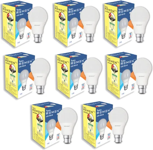 Image of REMEN 7 W Basic Standard B22 LED Bulb (White, Pack of 8)
