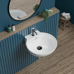 REMOTION Ceramic Wall Hung Corner Wash Basin for Bathroom