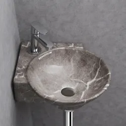 REMOTION Wall Mounted Wash Basin for Bathroom | Wall Hung Corner Sink | Ceramic Round Wall Hung Wash Basin | Wall Hung Small Corner Basin (16.3 x 13.8 x 4.3 Inch) (Designer Grey)
