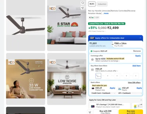 Image of Reo Unnovate BLDC Remote 1200mm Ceiling Fan 5-Star