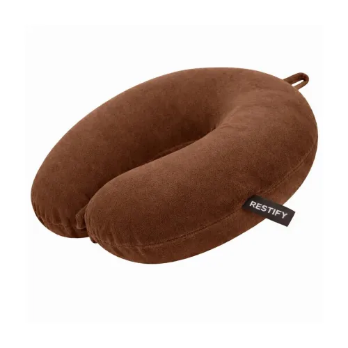 Image of Restify Premium Memory Foam Travel Neck Pillow | Soft Velvet U Shape Neck Support Cushion for Flight, Airplane, Car & Of