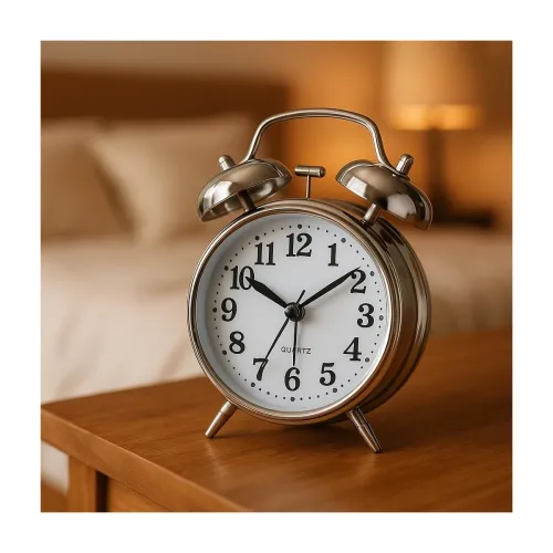 Image of Retro Twin Bell Alarm Clock – Classic Metal Frame Table Clock with Night Backlight