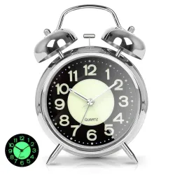 Retro Twin Bell Loud Alarm Clock (Silver)