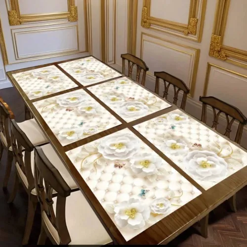 Image of REVEXO Rectangular Pack of 6 Table Placemat  (Peach, PVC)