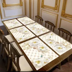 REVEXO Rectangular Pack of 6 Table Placemat  (Peach, PVC)