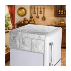 REVEXO Refrigerator Single Door, Dustproof, Protective Cover for Fridges with Extra Storage Space Knit Top Cover with 6 Storage Pockets (130 x 54 cm) (Multicolour) REV-95