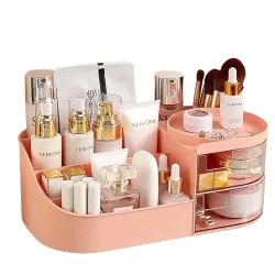 Rewup Makeup Organizer Countertop Rotating Makeup Organizer For Vanity Large Capacity Cosmetic Display Case With Makeup Brush Holder Cosmetic Organizer Countertop.Pink,Cosmetics
