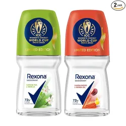 Rexona Matcha Tea & Vanilla and Sandalwood & Jojoba Oil Antiperspirant Roll-On | for Women | Limited Edition Pack - ICC Women’s Cricket World Cup India 2025 |50 ML (Pack of 2)