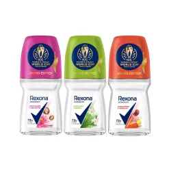 Rexona Lotus Flower & Shea Butter, Matcha Tea & Vanilla and Sandalwood & Jojoba Oil Roll-On| for Women | Limited Edition Pack - ICC Women’s Cricket World Cup India 2025 |50 ML (Pack of 3)
