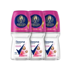 Rexona Lotus Flower & Shea Butter Antiperspirant Roll-On | for Women | 72H Odour Protection | Limited Edition Pack - ICC Women’s Cricket World Cup India 2025 | 50 ML (Pack of 3)