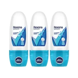 Rexona Shower Fresh Underarm Roll-On Deodorant for Women | 72 Hours Long-Lasting Odour Protection | 0% Alcohol, Safe on Skin | 25ML (Pack of 3)