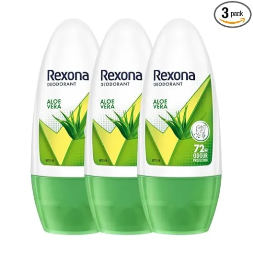 Image of Rexona Aloe Vera Underarm Roll-On Deodorant for Women | 72 Hours Long-Lasting Odour Protection | 25ML (Pack of 3) | 0% A