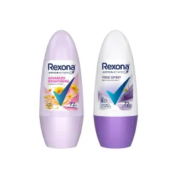 Rexona Roll-On Deodorant | Advanced Brightening + Free Spirit Motion Activated Deo for Women | up to 72Hr odour protection | 45 ML each