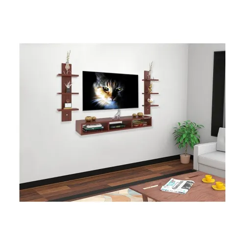 Image of Riano Wall Mount TV Entertainment Unit with Set Top Box Stand and Wall Shelf Display Rack 