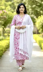 RICF ROYALS INDIA FASHION COLLECTION Women Khadi Cotton, Cotton Blend Kurti Palazzo Dupatta Set