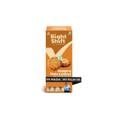 Image of Right Shift Jaggery Oats Cookies, 100g | No Palm Oil, High Fibre Digestive| 3X Oats| 0% Maida, Refined Sugar| With Nuts 