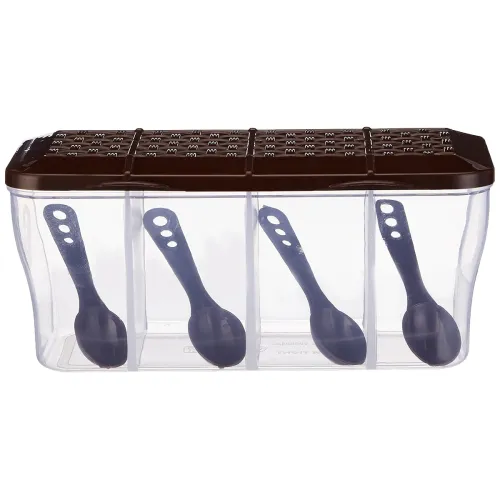 Image of RILION Multipurpose Plastic 4 In 1 Masala Box for Kitchen, Transparent Pickel Box, 4 Compartment Storage Container Airti