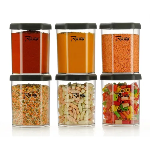 Image of RILION Hexagon Air Tight Kitchen Containers Set (Pack of 6, 1100 ML) for Storage Pulses, Cereals, Grains, Dry Fruits, Pa