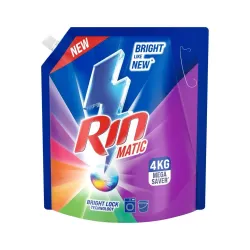 Rin Matic Liquid 4Kg Pouch- Front Load, Designed to keep your clothes Bright Like New in your Front Load Washing Machine for all kinds of clothes