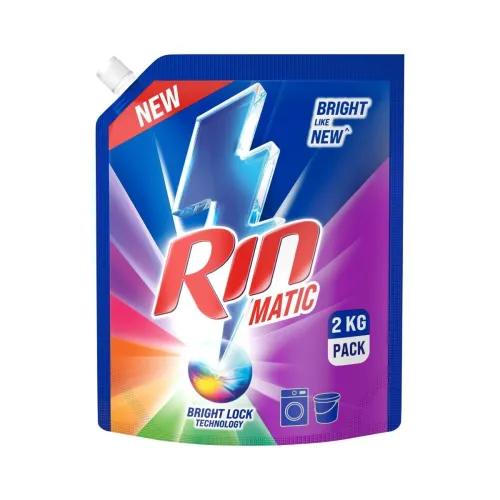 Image of RIN Matic Liquid Detergent, 2Kg, for Dazzling Brightness, with Bright Lock Technology, Long-Lasting Fragrance, for Front