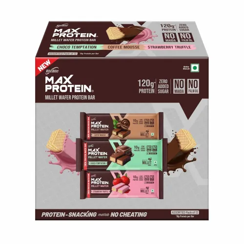Image of RiteBite Max Protein Wafer Bars with Millets, All Flavors (Pack of 12), 10g Protein, No Maida, No Palm Oil, Zero Added S
