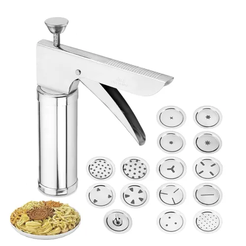 Image of RITU Stainless Steel Kitchen Press with 15 Jali Discs for Bhujia