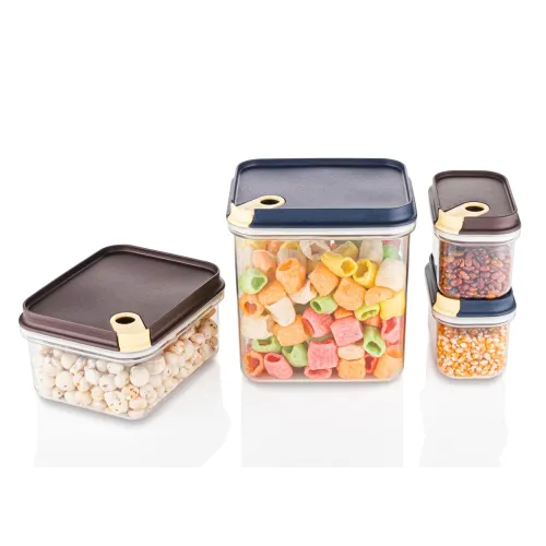 Image of Ritu J-371 Push 'N' Lock Plastic Airtight Food Storage Containers With Leakproof Lid, Set of 4, Transparent, 650ml