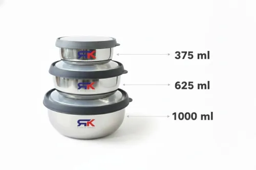Image of RK Steel Cookie Jar - 375 ml, 625 ml, 1000 ml (Pack of 3, Silver)