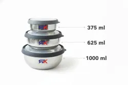 RK Steel Cookie Jar - 375 ml, 625 ml, 1000 ml (Pack of 3, Silver)