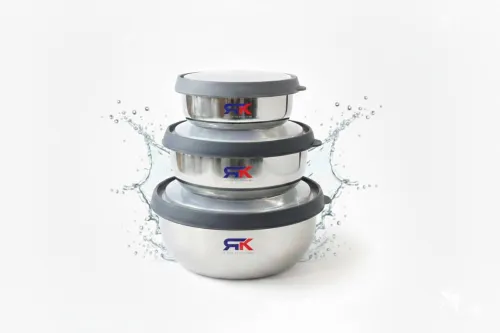 Image of RK Steel Cookie Jar - 375 ml, 625 ml, 1000 ml (Pack of 3, Silver)
