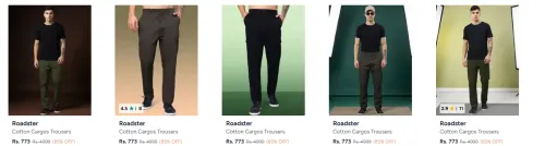 Image of Roadster Cotton Cargos Trousers Upto 85% Discount