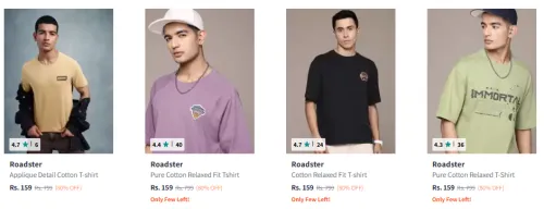 Image of Roadster Cotton T-shirt Starting @ ₹159