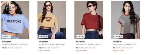 Image of Roadster crop top for women upto 80% off 
