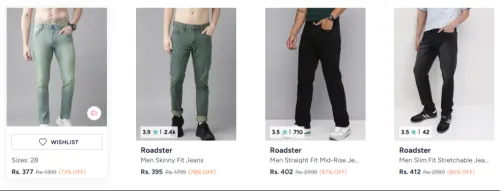 Image of Roadster Jeans at minimum 87% Discount