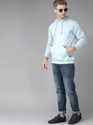 Image of Roadster Men Blue Solid Hooded Sweatshirt