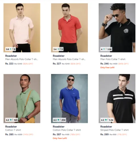 Image of Roadster Men Clothes Starting @ ₹223