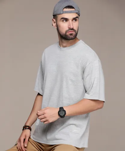 Image of Roadster Men Cotton Grey Round Neck T-Shirt