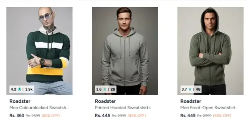 Image of Roadster Men Hooded Sweatshirt Upto 87% Discount