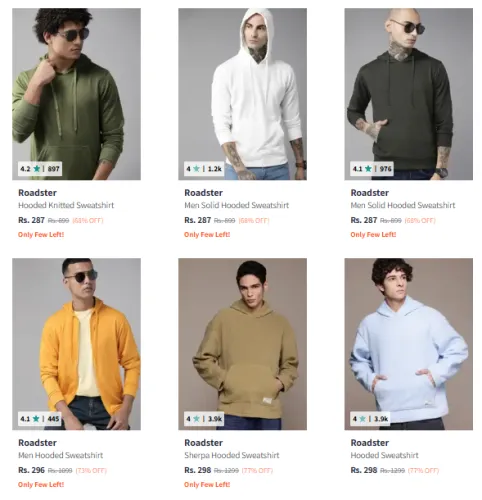 Image of Roadster Men's Hooded Knitted Sweatshirt Starting at ₹289