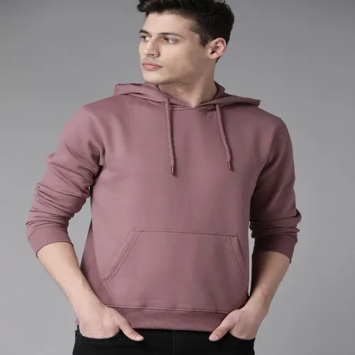 Image of Roadster Men Mauve Solid Hooded Sweatshirt