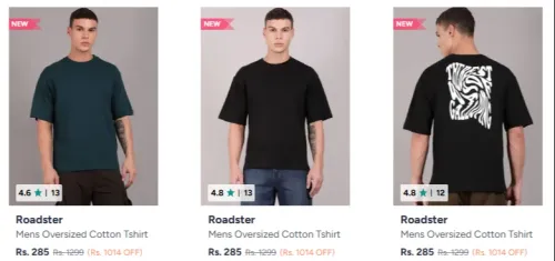 Image of ROADSTER men' oversized tshirt starting @ ₹ 285