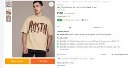 Roadster  Men Printed Round Neck Pure Cotton Beige T-Shirt