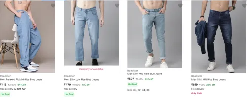 Image of Roadster Men Relaxed Mid Rise Jeans Up to 80-85% Discount