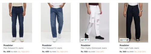 Image of Roadster Men's relexed fit Jeans Starting @ ₹499