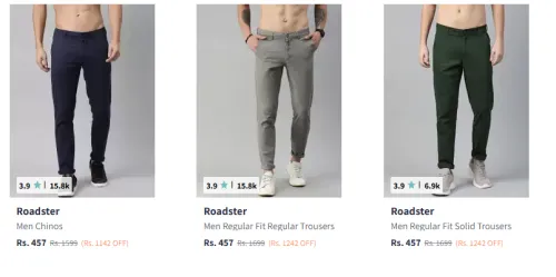 Image of Roadster Men's Trousers Start at @ ₹477