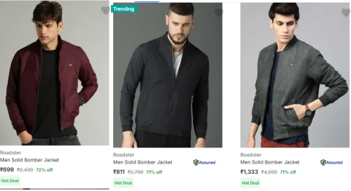 Image of Roadster Men Solid Bomber Jacket Starting @ ₹699